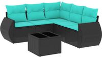 vidaXL 6-delige tuinbankset met kussens van zwart polyrotan