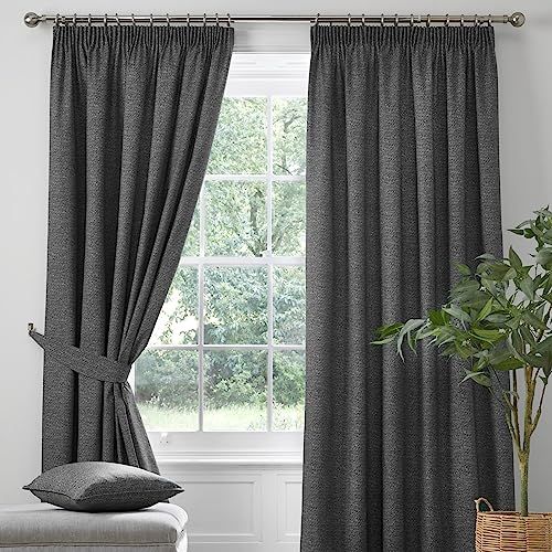 Dreams & Drapes Pembrey Textured Charcoal Pencil Pleat Curtains - 168 x 229cm
