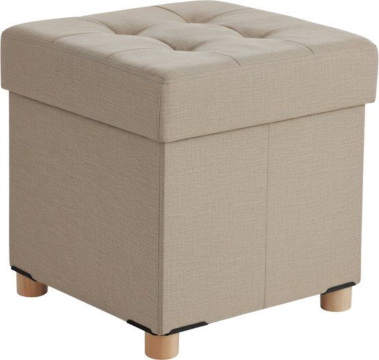 Merkloos Relaxdays Poef met opbergruimte - 38 cm - linnen look - beige