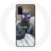 Maniacase Etui voor Samsung Galaxy A41 Kat met paarse bril