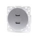 Adapter Icecat Adapter voor 2 USB-stopcontacten in elegant design in zilver, compatibel met Duitse en Franse systemen, ideaal voor het stijlvol opladen van je apparaten