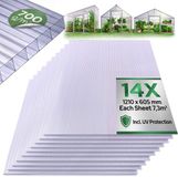AREBOS 14 x Polycarbonaat Tweeling-Muurvellen 4 mm Transparant