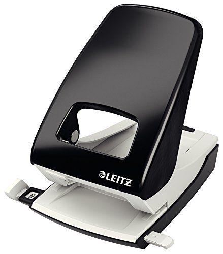 Leitz NeXXt Sterke Metalen Bureau Perforator, Capaciteit tot 40 Vellen, Extra Handgreep, Schaalverdeling, Opvangbakje, Uniek Vergrendelingsmechanisme, 14,5 x 9,9 x 16,2 Centimeter Zwart, 51380095