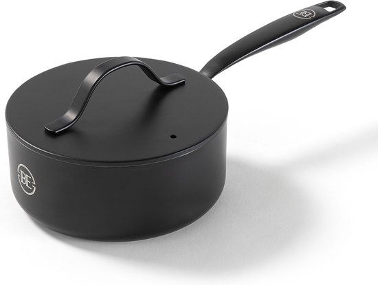 BE Living Steelpan met Deksel - Ø 18 cm - Sauspan - Keramisch - PFAS Vrij Anti Aanbak - Inductie Pan - Zwart - Essential Series