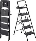 VEVOR 4-Treden Opvouwbare Ladder met Gereedschapsbak en Comfortabele Handgreep, Huishoudladder, Draagvermogen Tot 272 Kg, Trapladder, Opvouwbare Kruk, Veiligheidsladder voor Keuken, Huis en Kantoor, Zwart