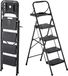 VEVOR 4-Treden Opvouwbare Ladder met Gereedschapsbak en Comfortabele Handgreep, Huishoudladder, Draagvermogen Tot 272 Kg, Trapladder, Opvouwbare Kruk, Veiligheidsladder voor Keuken, Huis en Kantoor, Zwart