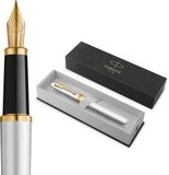 Parker Meridian Vulpen | Chroomlak met gouden accenten | Fijne penpunt | Blauwe inkt | Luxe Cadeaudoos