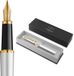 Parker Meridian Vulpen | Chroomlak met gouden accenten | Fijne penpunt | Blauwe inkt | Luxe Cadeaudoos