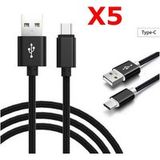Little Boutik X5 Kabel Metaalversterkt Nylon oplader USB/Type C Lengte 2m Kleur zwart