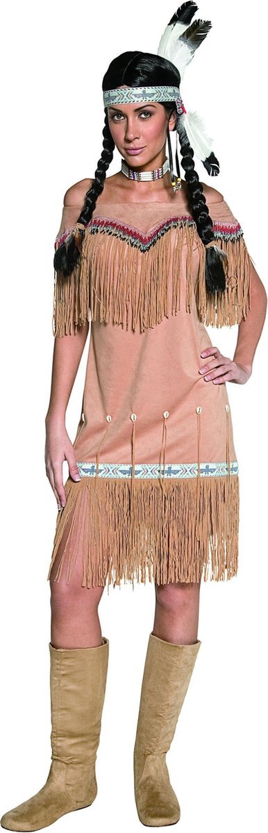 Vegaoo Authentieke westerncollectie indianenkostuum beige met jurk en omzooming, klein