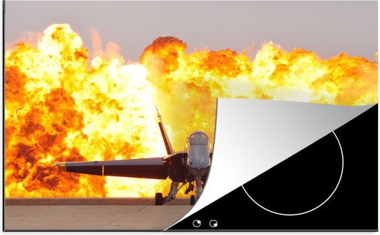 KitchenYeah® Inductie beschermer 77x51 cm - Vliegtuig - Straaljager - Inductie kookplaat accessoire