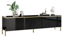 Meuble TV brillant, avec 4 portes, accents dorés, gestion des câbles, design moderne