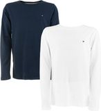 Tommy Hilfiger T-shirt Unisex - Maat 164/170 - Katoen - Lange mouw - Ronde hals - Donkerblauw/Wit - Set van 2