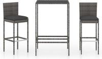 vidaXL 3-delige Tuinbarset met Kussens Poly Rattan Grijs