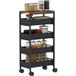 Étagère de rangement cuisine noir 5 niveaux, chariot à roulettes avec 4 tiroirs coulissants, desserte mobile pour cuisine, meuble de rangement sur roues, noir.