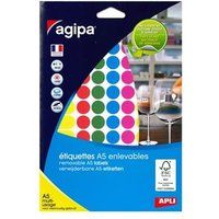APLI-Agipa - Mat - verwijderbare kleeflaag - geel, blauw, rood, roze, groen - 15 mm rond 576 etiket(ten) (6 vel(len) x 96 etiketten