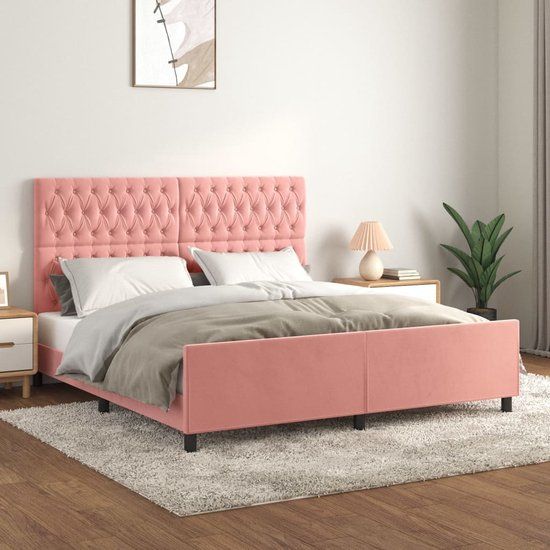 vidaXL Bedframe met hoofdeinde fluweel roze 180x200 cm