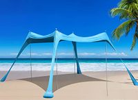 BOTINDO Familie strandtent, luifel, zonnescherm, pop-up grande strandtent, zonneschuip, stabiliteit, 4 stangen, met draagbare draagtas, buitenschaduw voor vissen, achtertuin en camping (turquoise, 10