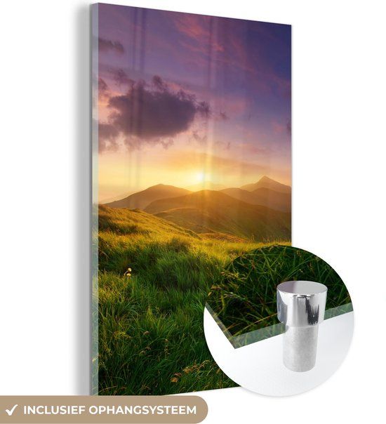 MuchoWow® Glass Painting 40x60 cm - Acrylic Glass Painting - Mountains - Sun - Nature - Photo on Glass - Paintings