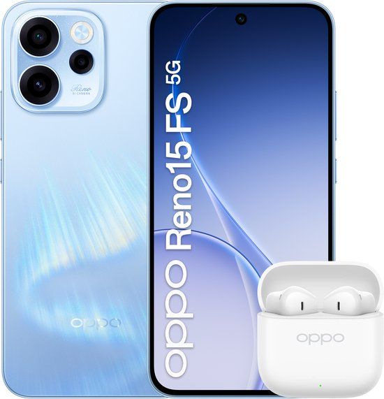 OPPO Reno15 FS 5G Aurora Blue Box 16,7 cm (6.57") Dual SIM Android 16.0 USB Type-C 8 GB 512 GB 6500 mAh Blauw