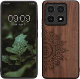 kwmobile Houten Telefoonhoesje voor Xiaomi 14T - Donkerbruin Opkomende Zon Design
