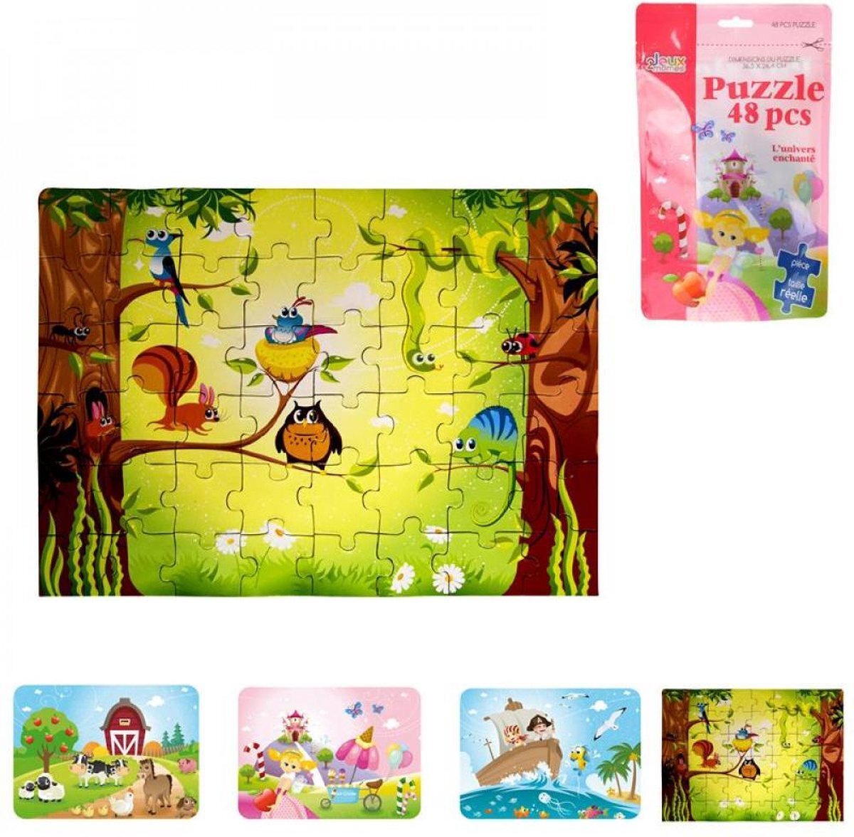 Jeux 2 Momes Speelgoed Meisjes en Jongens - 4 soorten geleverd kleurrijk - Princess kasteel, kinderboerderij, diertjes uit het bos en piratenschip - 48 puzzelstukjes per puzzel - vanaf 4 jaar - legpuzzels