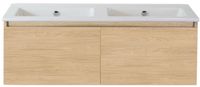 BES LED Frozen Badmeubelset 120 cm - Greeplijst in Kleur - Casella Oak - Keramische Wastafel Wit Zonder Kraangat