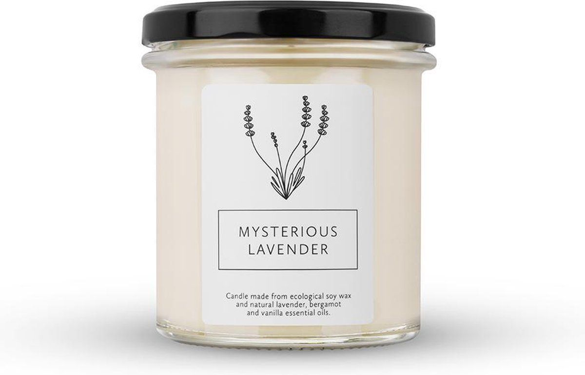 HAGI Mysterious Lavender Sojakaars | Geurkaarsen in glas | Bloemengeur | Lavendelolie | Brandduur ca. 75 u | Bergamot-olie | Veganistisch | Ecologische Sojawas