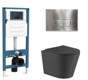 QeramiQ Dely Toiletset - inbouwreservoir Qeramiq Flush - slim zitting - metaal RVS bedieningsplaat - rechthoekige knoppen - mat zwart