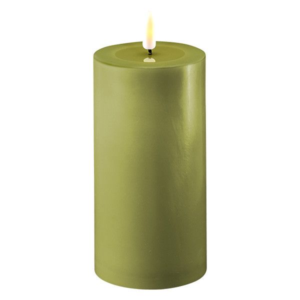LED Candle 7.5 x 15 cm | Olive Green | 3D Flame | Deluxe HomeArt