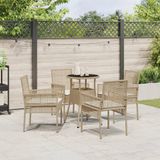 vidaXL Tuineetkamerset, 5-delig, met beige polyrotan stoelen en kussens, rechthoekige tafel voor buitenmeubels, terras, 4 personen, weerbestendig