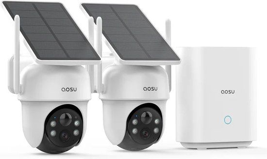 Aosu SolarCam D1 Classic Kit - 2 Beveiligingscamera's met 2K Resolutie - 360° Zicht & AI Tracking