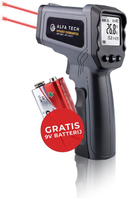 Alfa Tech Infrarood Thermometer -50 tot 550°C - Incl. Batterij & Hoes