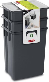 Set van afvalbakken 2x10L + 6L Curver Prullenbak SET - Zwart - 26L - Touch prullenbak