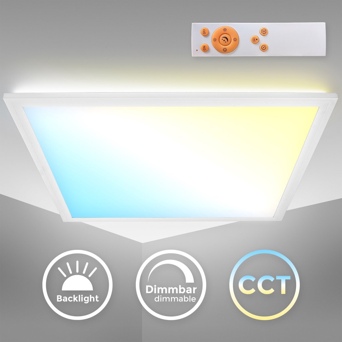 B.K.Licht - CCT LED Plafondlamp - dimbaar - paneel met afstandsbediening - indirect licht - 44,5 x 44,5 x 6,2 cm - 2.400Lm - 24W LED