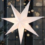 BRUBAKER 60 cm Kerstster voor Binnen - LED Adventsster Ophangen - Lichtster om op te Hangen voor Raamdecoratie en Kerstdecoratie - Verlichtbaar met Kerstbatterij - 3D Papieren Sterdecoratie - Wit