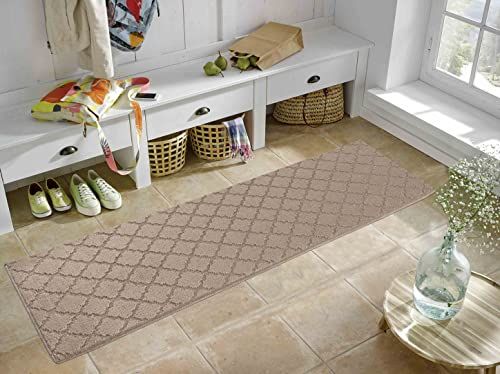 Serdim Rugs Anti-slip Washabale trellis ontwerp keuken & hal lopers deurmatten, beige, 80x300cm (2'6inchesx9'10)
