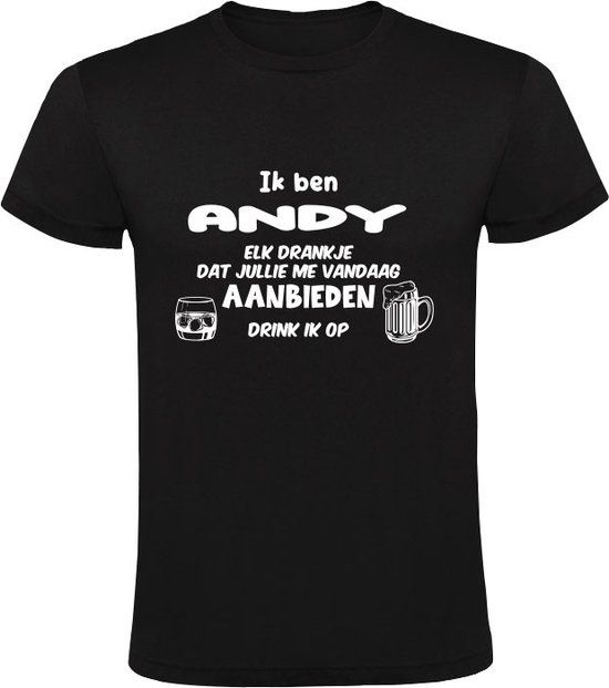 Heren T-shirt - Ik ben Andy, jarig, verjaardag, cadeau, zwart, 5XL