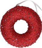Decoris Kaemingk B.V. 1x Kersthangers figuurtjes kerst rode donut met kraaltjes 10 cm
