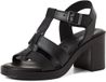 Tamaris Dames Sandalen met hak Zwart Leer Blokhak 5-7 cm Gesp Maat 36