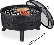 Merkloos / Sans marque Relaxdays Vuurschaal met BBQ rooster - Ø 60 cm - met vonkenscherm en pook