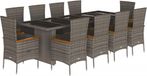 vidaXL 11-delige Tuinset met Kussens, Grijs, Poly Rattan