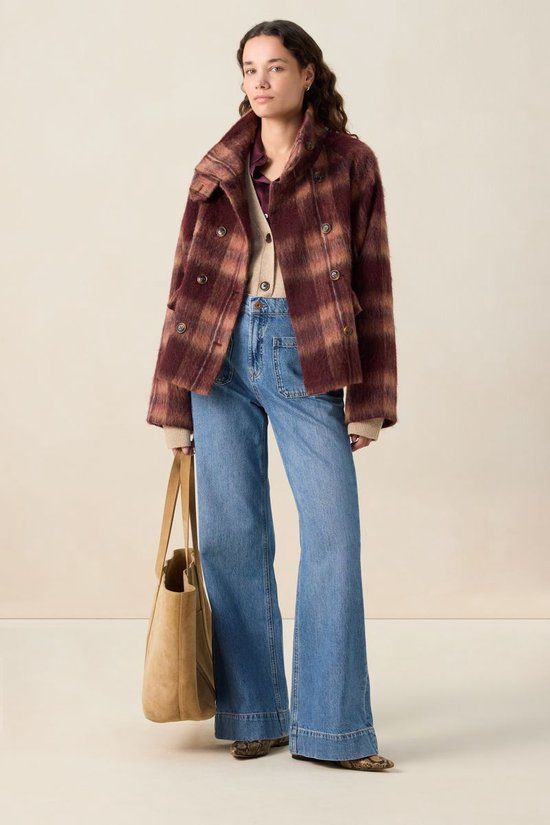 Sissy-Boy Donkerrode wollen geruite jas L/XL | Dames