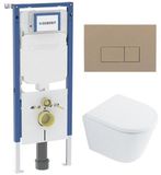 Geberit QeramiQ Dely Toiletset - Diepspoel - Rimless - Inbouwreservoir - Softclose Zitting - Taupe Bedieningsplaat - Glans Wit