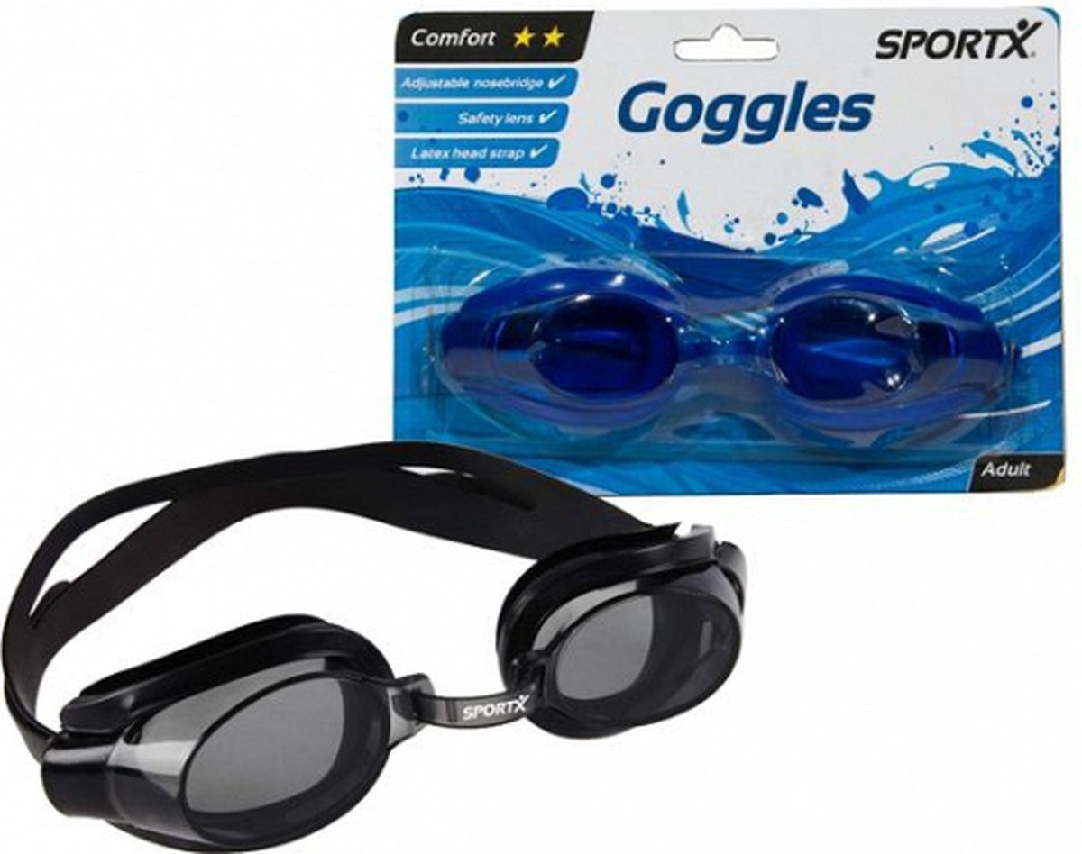 SportX Zwarte zwembril met latex hoofdband