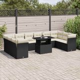 vidaXL Loungeset met Kussens, Zwart, Poly Rattan