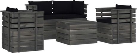 vidaXL 5-delige Loungeset met kussens pallet massief grenenhout