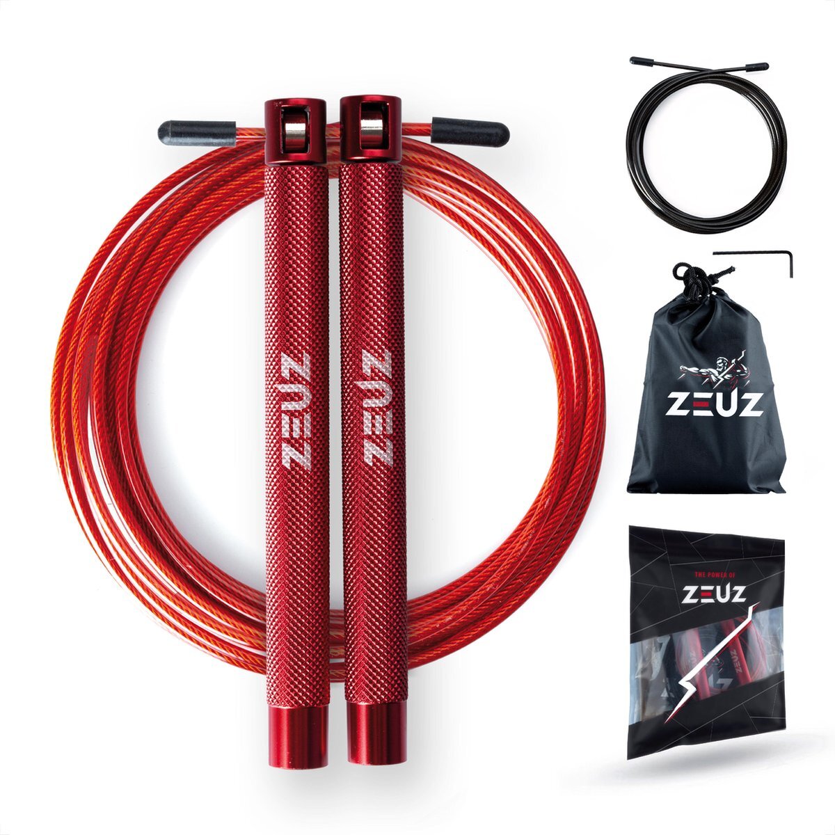 ZEUZ ZEUZ® Professioneel Crossfit & Fitness Springtouw – Verstelbaar – Volwassenen – Speed Sport Touw & Speedrope – Rood - Verbeter je conditie, snelheid en kracht door deze Jump Rope met kogellagers