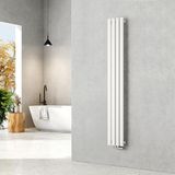 EMKE Kleine radiator, 1600 x 240 mm, ovaal, paneelverwarming, centrale aansluiting, verticaal, design, buizenradiator, eenlaags, wit, 427 watt