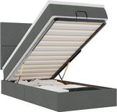 vidaXL - Bed - met - matras - en - LED's - 90x190cm - Stof - Donkergrijs